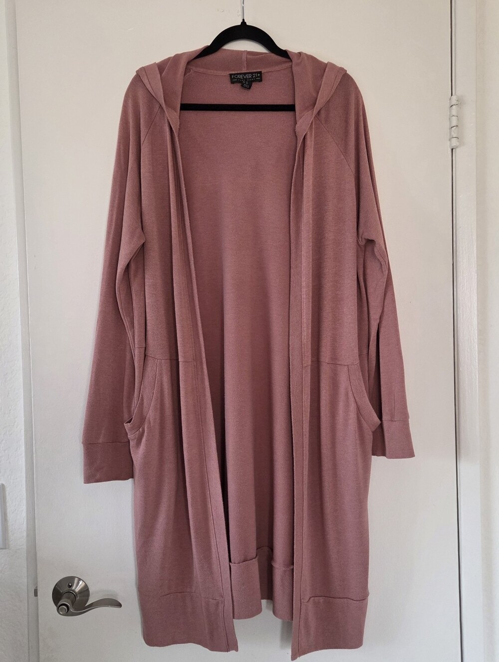 Forever 21 cozy hooded long cardigan with pockets Plus Size 1X rose pink
